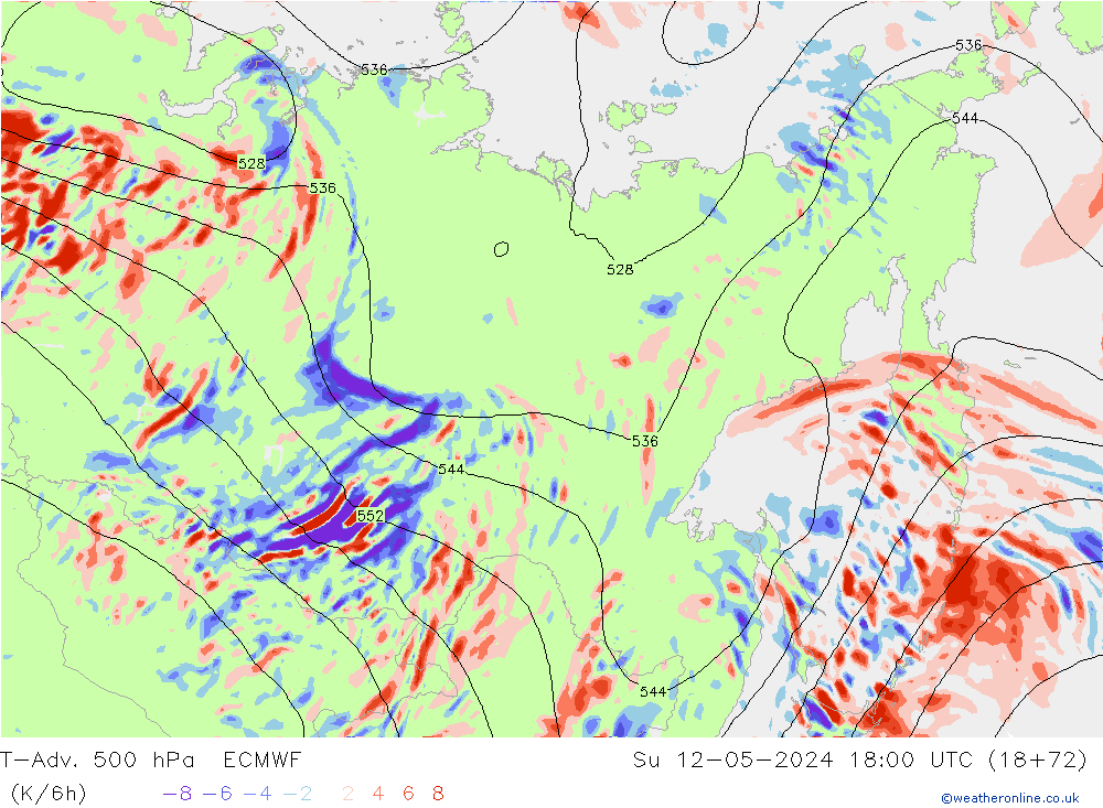 T-Adv. 500 hPa ECMWF zo 12.05.2024 18 UTC