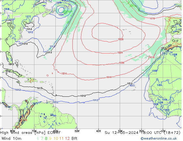 High wind areas ECMWF dim 12.05.2024 18 UTC