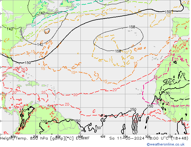 Z500/Rain (+SLP)/Z850 ECMWF Sa 11.05.2024 18 UTC