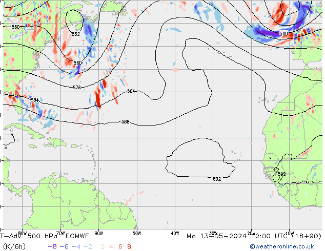 T-Adv. 500 hPa ECMWF Mo 13.05.2024 12 UTC