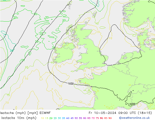 Isotachs (mph) ECMWF Sex 10.05.2024 09 UTC