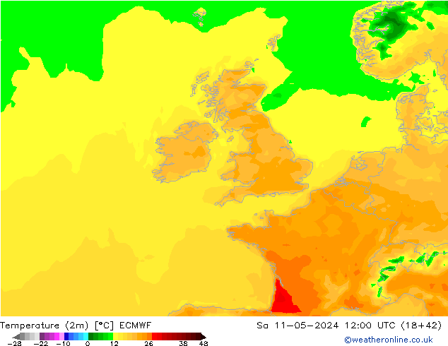Temperatura (2m) ECMWF Sáb 11.05.2024 12 UTC