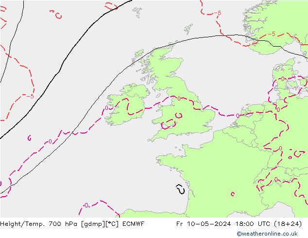Geop./Temp. 700 hPa ECMWF vie 10.05.2024 18 UTC