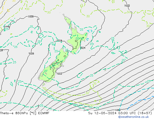 Theta-e 850hPa ECMWF Su 12.05.2024 03 UTC