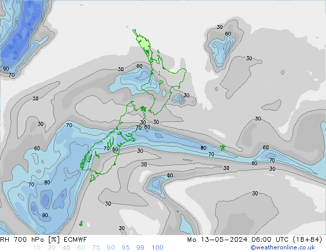 RH 700 hPa ECMWF Po 13.05.2024 06 UTC