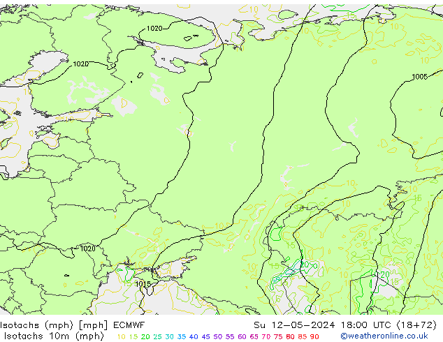 Isotachs (mph) ECMWF Su 12.05.2024 18 UTC