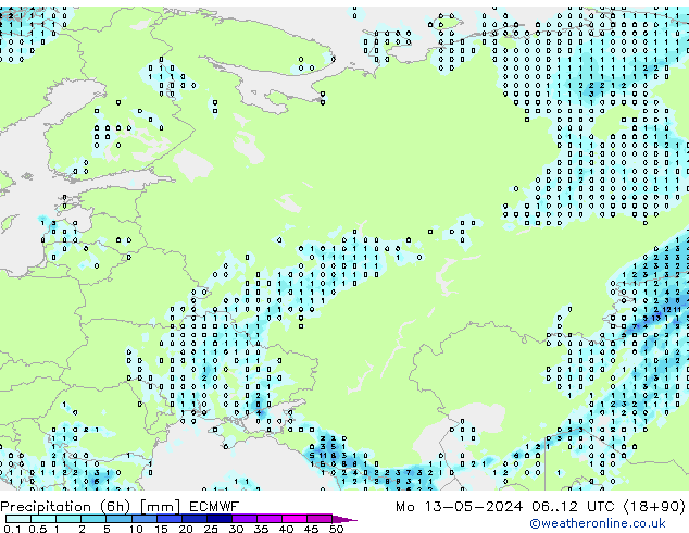 Precipitação (6h) ECMWF Seg 13.05.2024 12 UTC