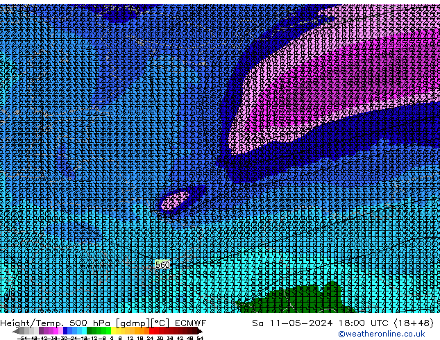 Height/Temp. 500 гПа ECMWF сб 11.05.2024 18 UTC