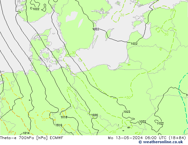 Theta-e 700hPa ECMWF Mo 13.05.2024 06 UTC