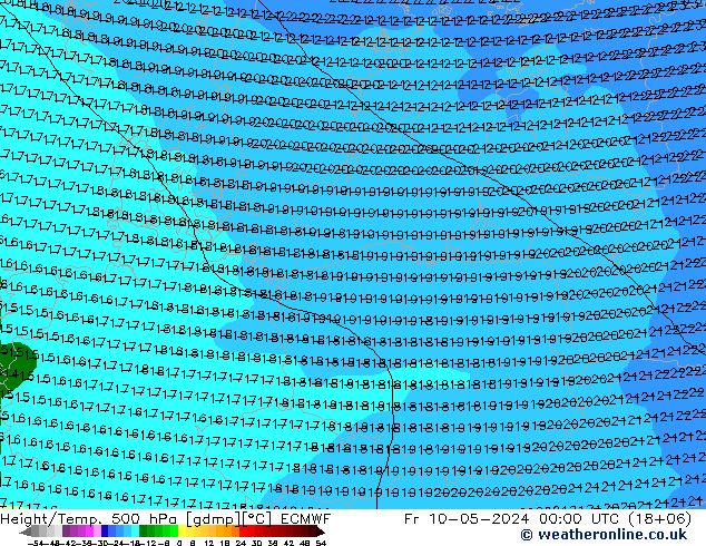 Z500/Rain (+SLP)/Z850 ECMWF vie 10.05.2024 00 UTC