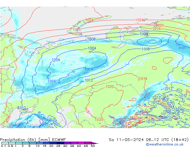 Precipitação (6h) ECMWF Sáb 11.05.2024 12 UTC