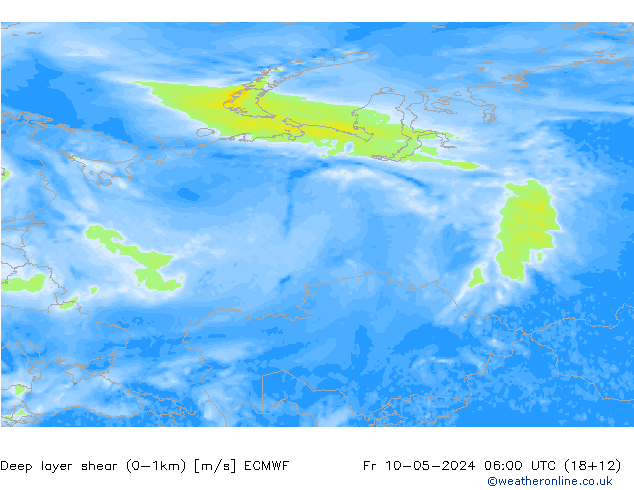 Deep layer shear (0-1km) ECMWF Fr 10.05.2024 06 UTC