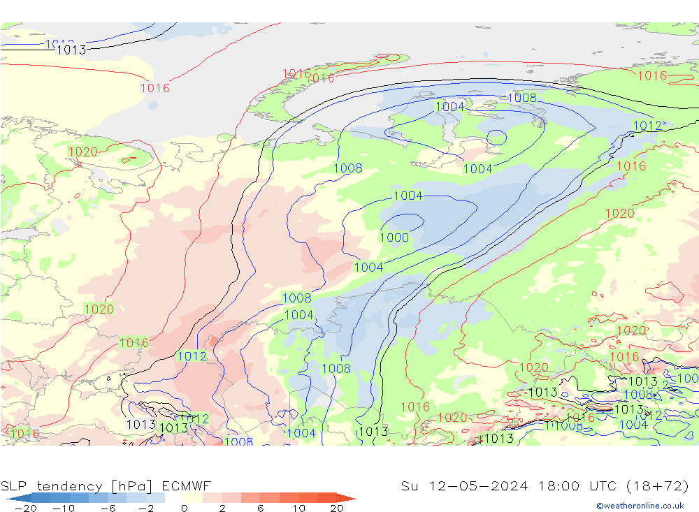 SLP tendency ECMWF Su 12.05.2024 18 UTC