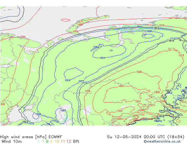 High wind areas ECMWF dom 12.05.2024 00 UTC