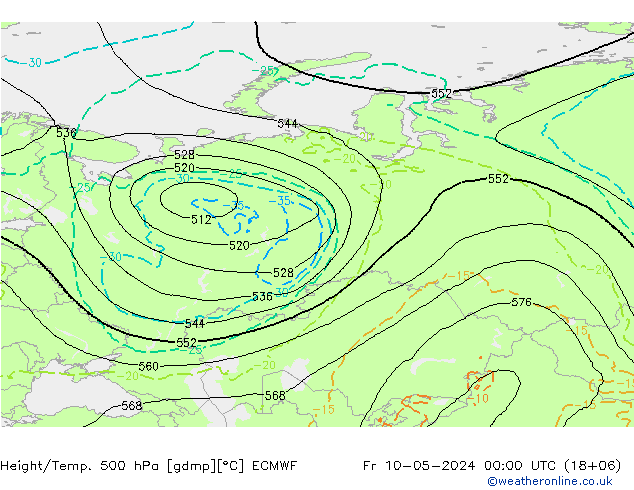 Z500/Rain (+SLP)/Z850 ECMWF пт 10.05.2024 00 UTC