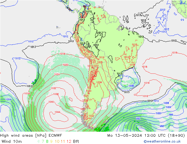 High wind areas ECMWF Po 13.05.2024 12 UTC