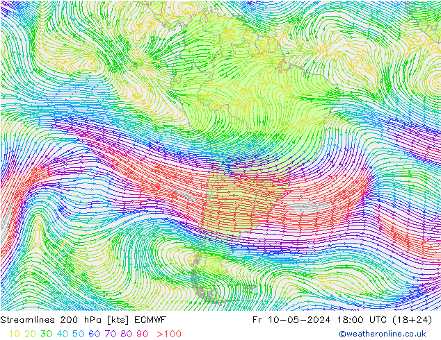 Rüzgar 200 hPa ECMWF Cu 10.05.2024 18 UTC
