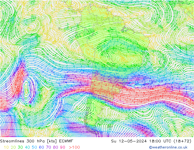 Streamlines 300 hPa ECMWF Su 12.05.2024 18 UTC