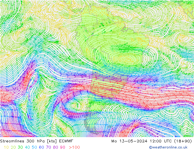 Ligne de courant 300 hPa ECMWF lun 13.05.2024 12 UTC