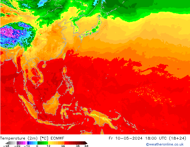 Temperatura (2m) ECMWF ven 10.05.2024 18 UTC