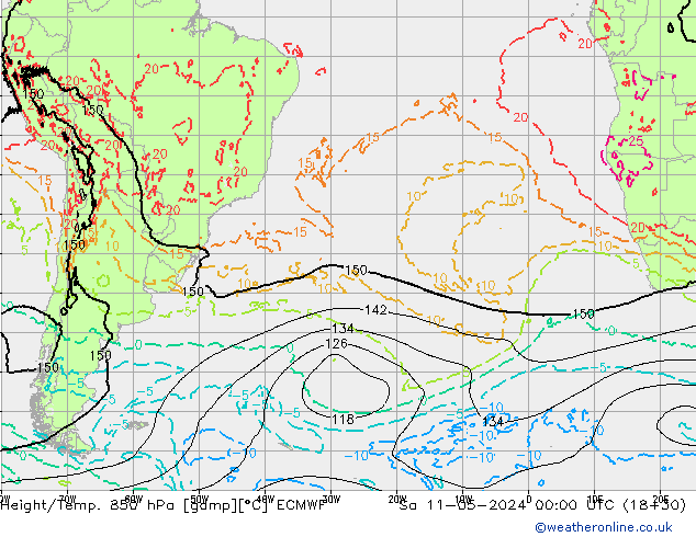 Z500/Rain (+SLP)/Z850 ECMWF sam 11.05.2024 00 UTC