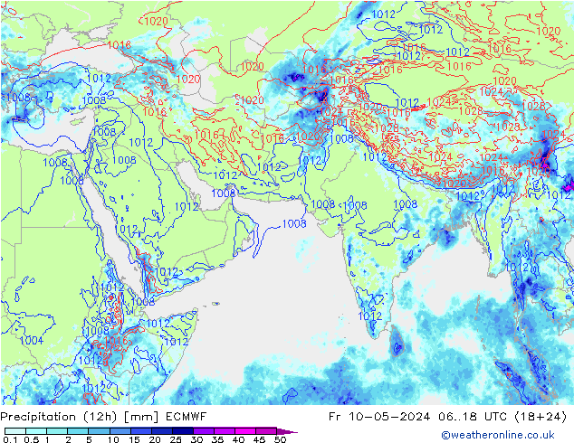Totale neerslag (12h) ECMWF vr 10.05.2024 18 UTC