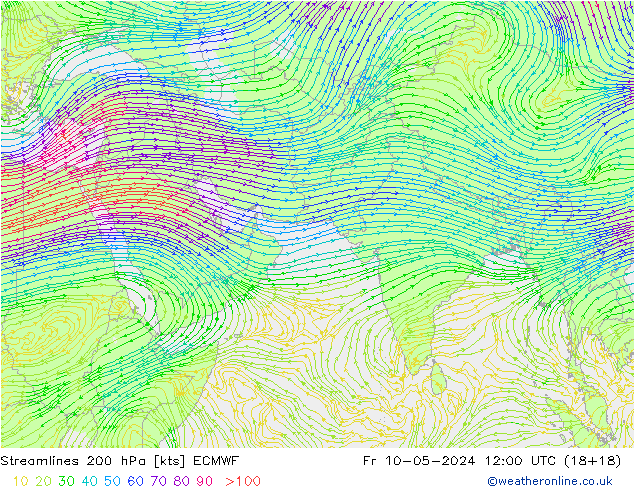 Stromlinien 200 hPa ECMWF Fr 10.05.2024 12 UTC