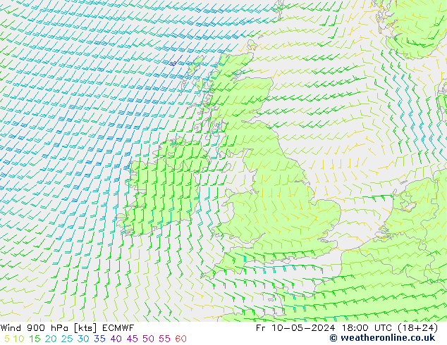 Vent 900 hPa ECMWF ven 10.05.2024 18 UTC