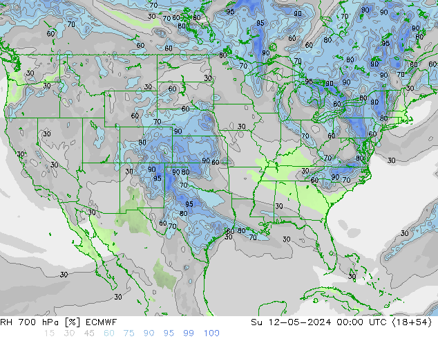 RH 700 hPa ECMWF Ne 12.05.2024 00 UTC