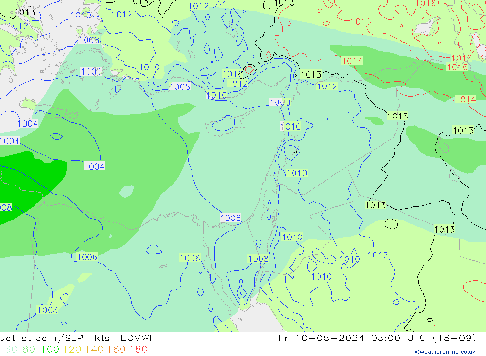 Jet stream/SLP ECMWF Pá 10.05.2024 03 UTC