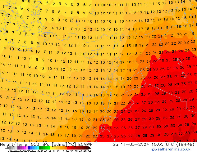 Z500/Rain (+SLP)/Z850 ECMWF Sa 11.05.2024 18 UTC