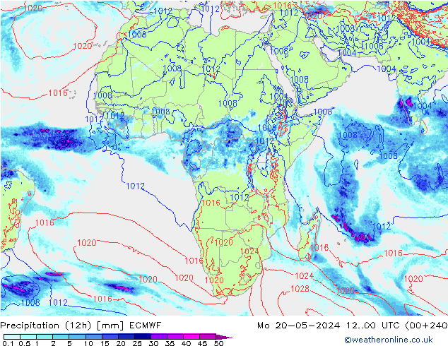 Precipitation (12h) ECMWF Mo 20.05.2024 00 UTC
