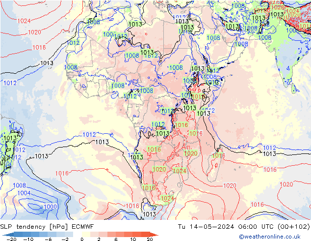 Tendenza di Pressione ECMWF mar 14.05.2024 06 UTC