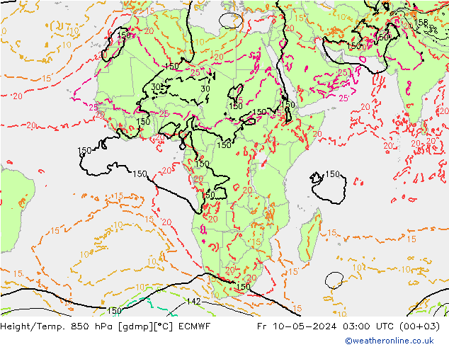 Height/Temp. 850 hPa ECMWF Fr 10.05.2024 03 UTC