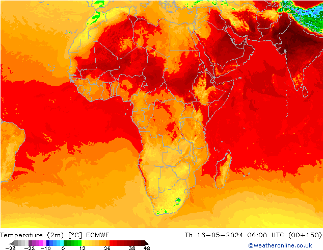 mapa temperatury (2m) ECMWF czw. 16.05.2024 06 UTC