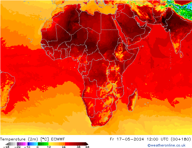 Temperature (2m) ECMWF Pá 17.05.2024 12 UTC