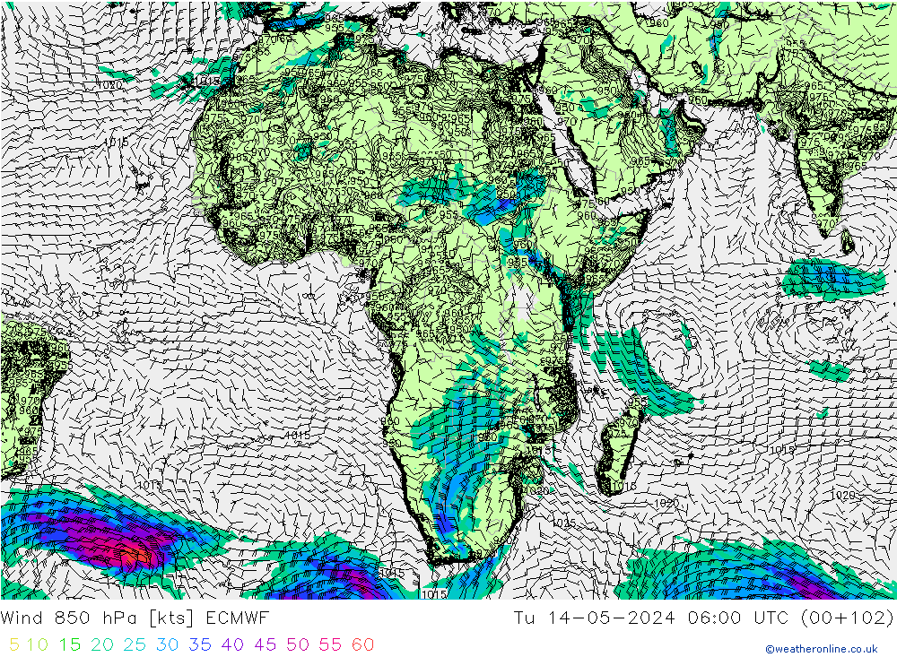 Wind 850 hPa ECMWF di 14.05.2024 06 UTC