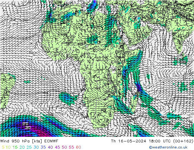 Wind 950 hPa ECMWF Do 16.05.2024 18 UTC