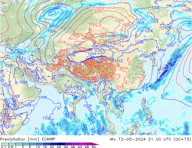 Srážky ECMWF Po 13.05.2024 00 UTC