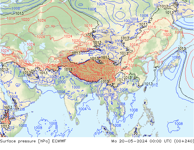 Atmosférický tlak ECMWF Po 20.05.2024 00 UTC