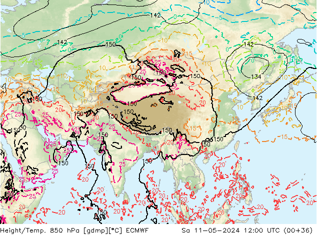 Yükseklik/Sıc. 850 hPa ECMWF Cts 11.05.2024 12 UTC