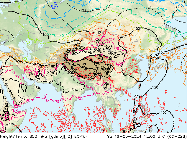 Height/Temp. 850 hPa ECMWF Dom 19.05.2024 12 UTC