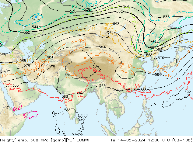 Z500/Rain (+SLP)/Z850 ECMWF  14.05.2024 12 UTC