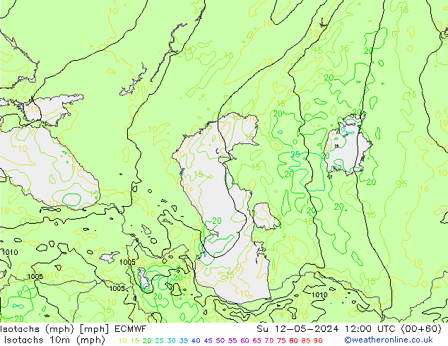 Isotachen (mph) ECMWF zo 12.05.2024 12 UTC