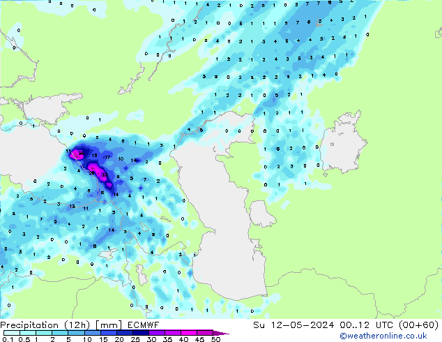 Precipitation (12h) ECMWF Su 12.05.2024 12 UTC