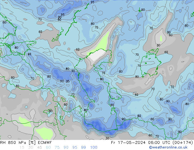 Humidité rel. 850 hPa ECMWF ven 17.05.2024 06 UTC