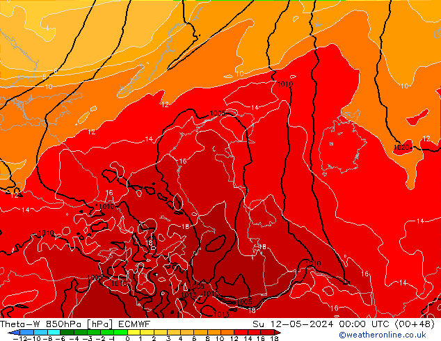 Theta-W 850hPa ECMWF  12.05.2024 00 UTC