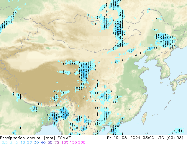 Precipitation accum. ECMWF 星期五 10.05.2024 03 UTC