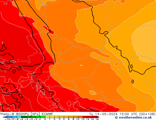 Theta-W 850hPa ECMWF Sa 14.05.2024 12 UTC