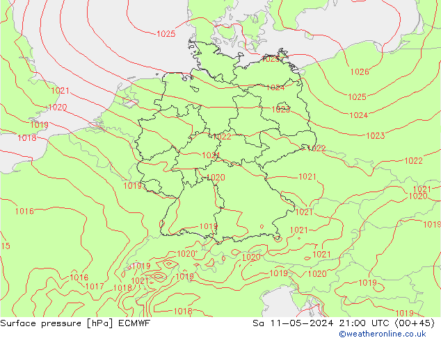 Bodendruck ECMWF Sa 11.05.2024 21 UTC